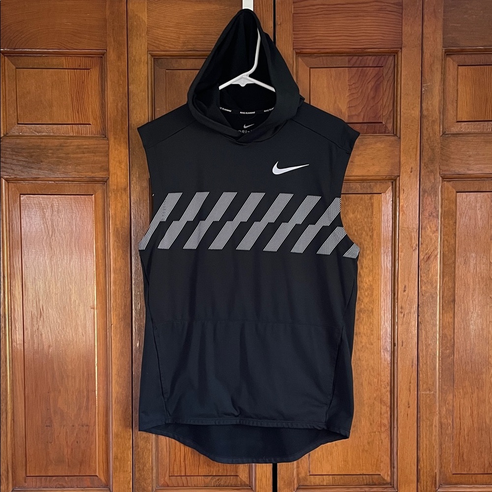Nike Running Black Sleeveless Hoodie with Gray Accents